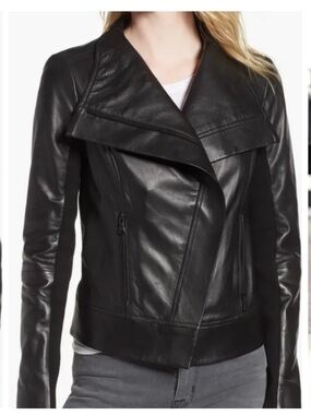Trouvé Drape Front Leather Jacket XL black stretch chic moto inspired stylish